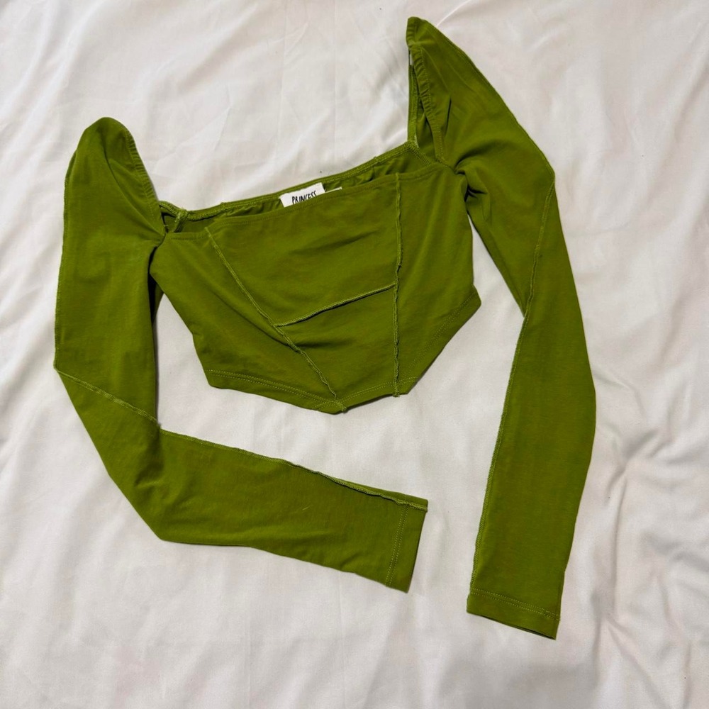Princess Polly Olive Green Cotton Corset Crop Top Long Sleeve Fairycore Size 0